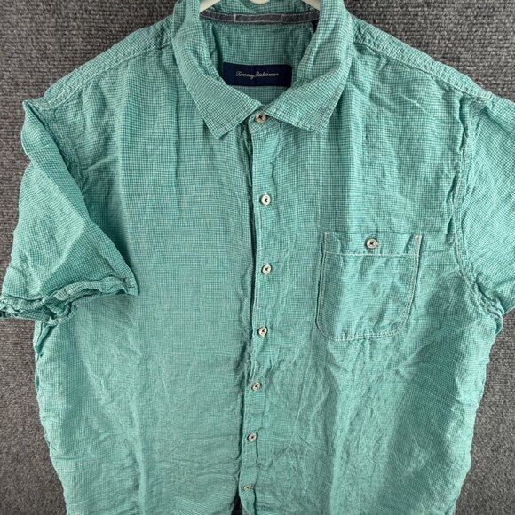Tommy Bahama Linen Tencel Lyocell Light Green Pocket Button Up XL Short Sleeve - Picture 1 of 12